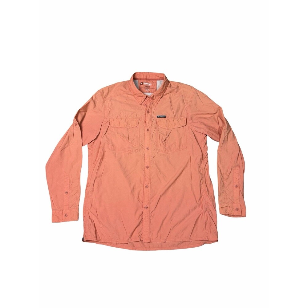 Simms Guide Series Men XL  Orange Coral Fishing Outdoor Vented Shirt Nylon